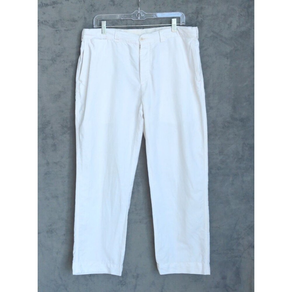 Polo Ralph Lauren Linen Blend Pants Mens 33x32 Khaki Chino Button Fly Flat Front